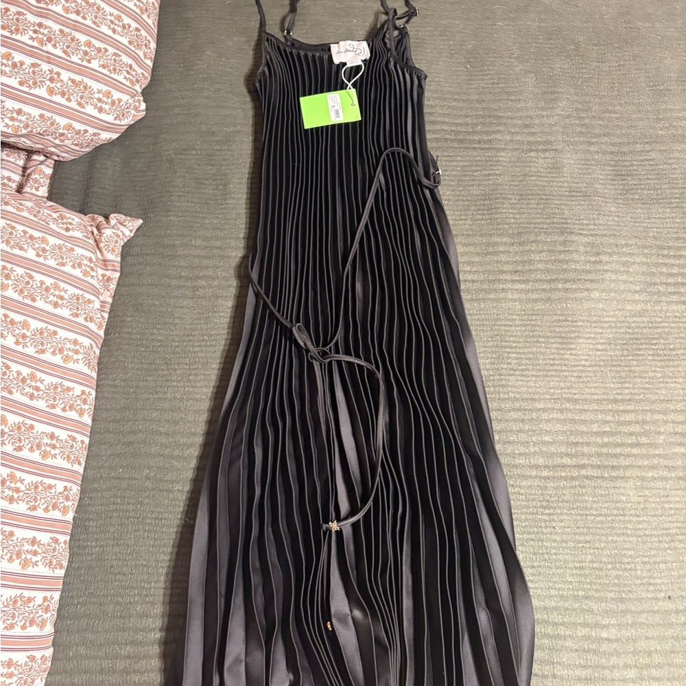 Sam Edelman Black Pleated Maxi Slip Dress with Adjustable Straps